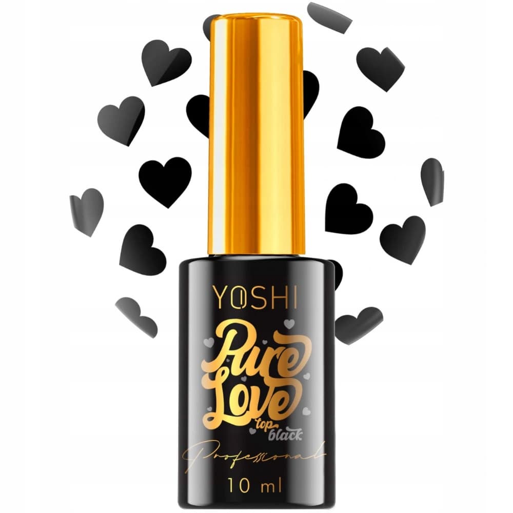 Pure Love Top Do Paznokci z Drobinkami Bezbarwny Czarne Serca