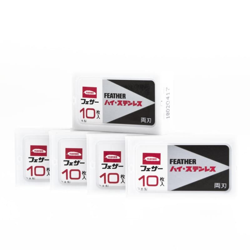 Żyletki FEATHER 5 x FH-10 Hi-Stainless (czerwono-czarne)