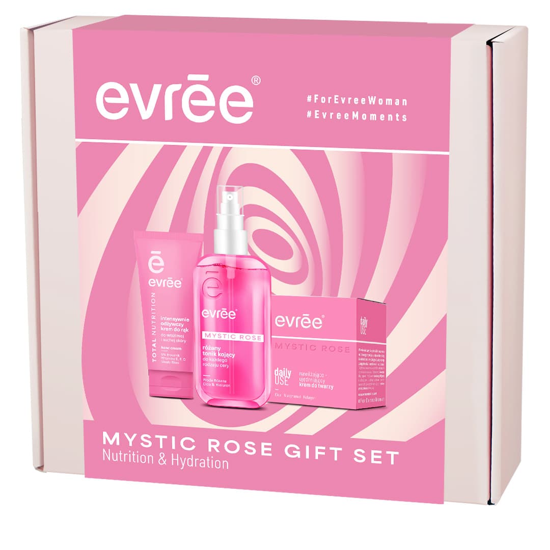 Zestaw Evree Mystic Rose pielęgnacja twarzy i rąk 3 elementy (tonik, krem do twarzy, krem do rąk)