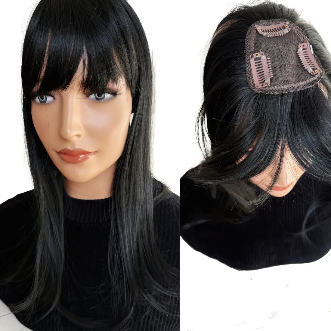 Topper Tupet z włosów syntetycznych CLIP IN ŁYSIENIE 40cm z grzywką