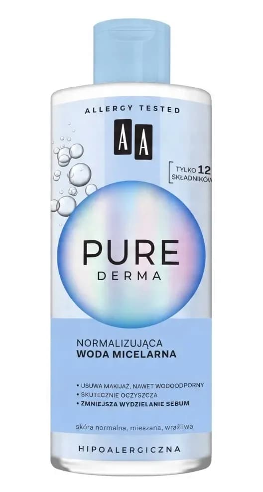 NORMALIZUJĄCA WODA MICELARNA USUWA MAKIJAŻ OCZYSZCZA AA PURE DERMA