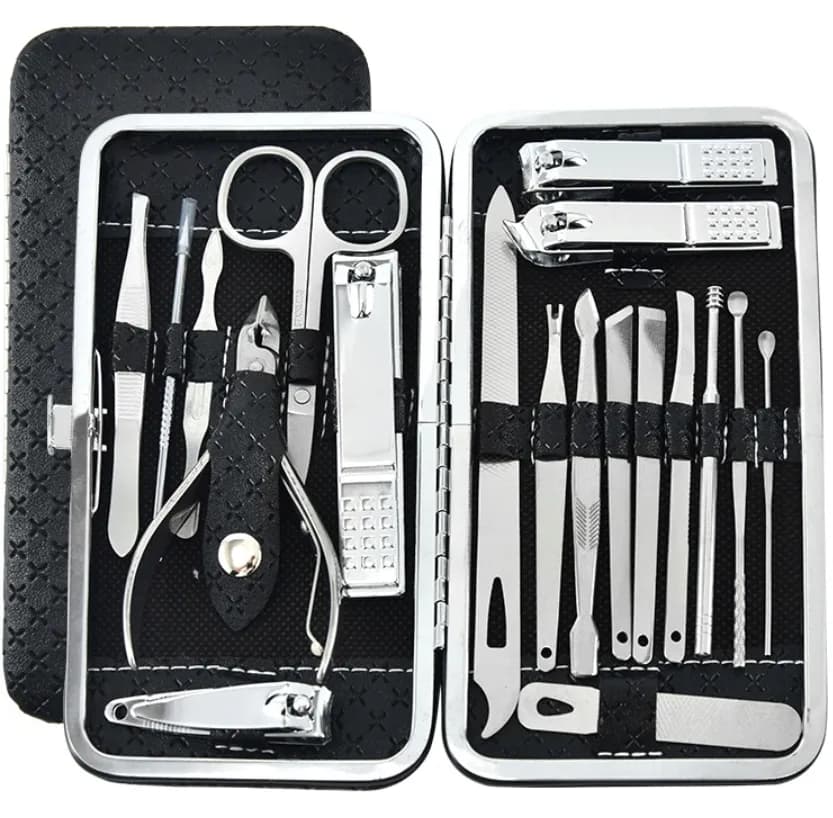 ZESTAW DO MANICURE PEDICURE DO PAZNOKCI 20EL ETUI NOŻYCZKI CĄŻKI PRZYBORNIK