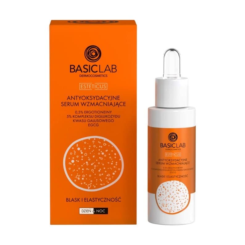 Antyoksydacyjne serum wzmacniające 0,5% ergotioneiny, 5% kompleksu diglukozydu kwasu galusowego, EGCG, Blask i Elastyczność