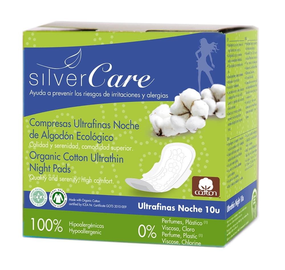 Ultra cienkie bawełniane podpaski ze skrzydełkami na noc Silver Care