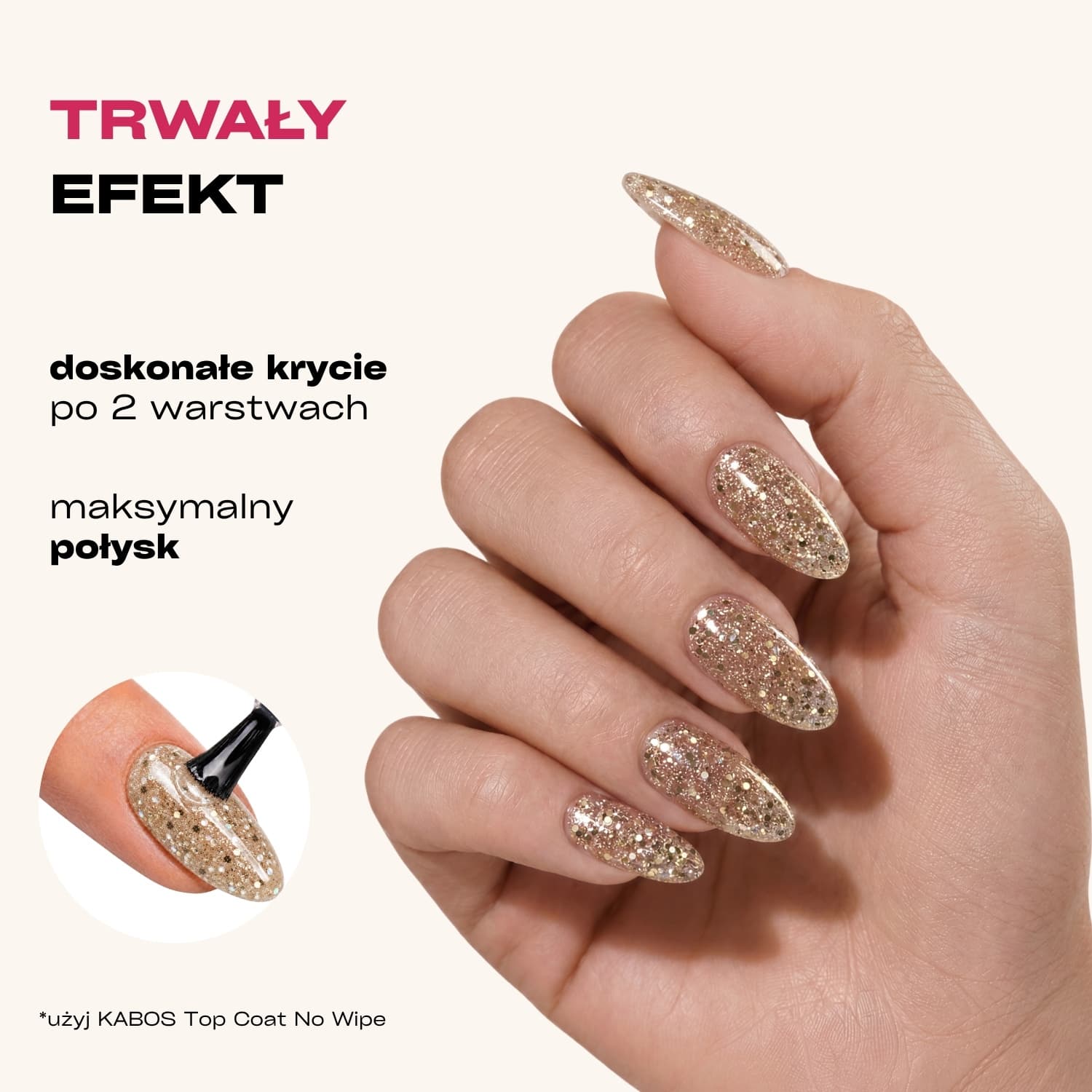 Lakier hybrydowy Kabos Gelike 043 Firework Gold z brokatem