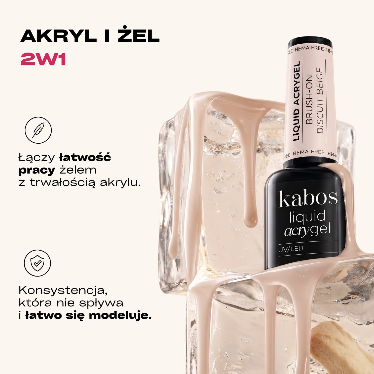 Płynny akrylożel Kabos Liquid Acrygel Brush-On UV/LED Biscuit Beige