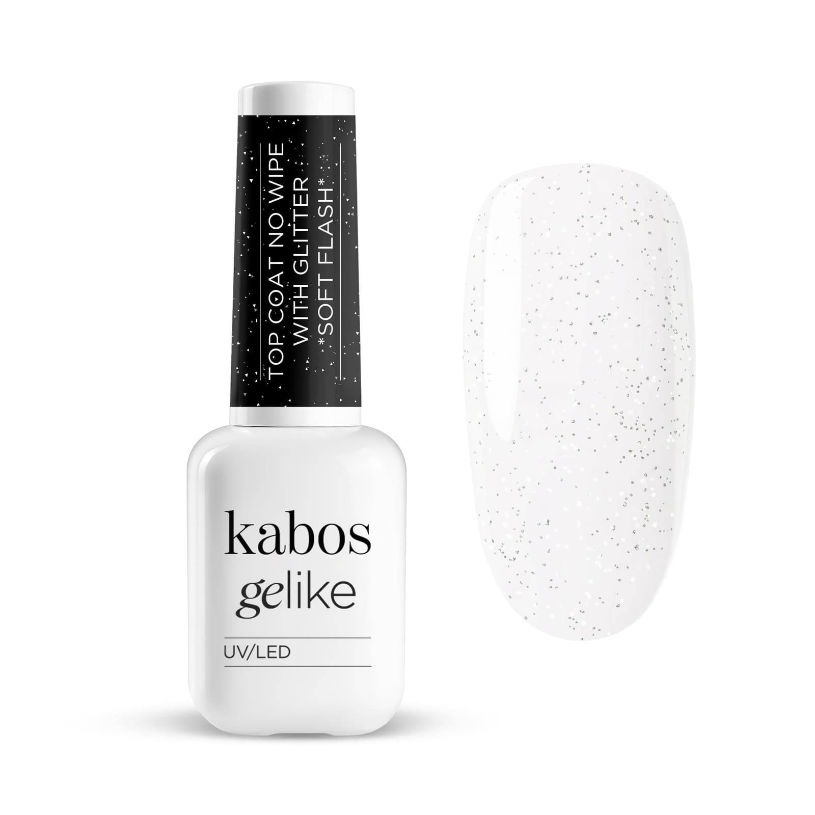 Top Hybrydowy z drobinkami Kabos Gelike Top Coat No Wipe Soft Flash