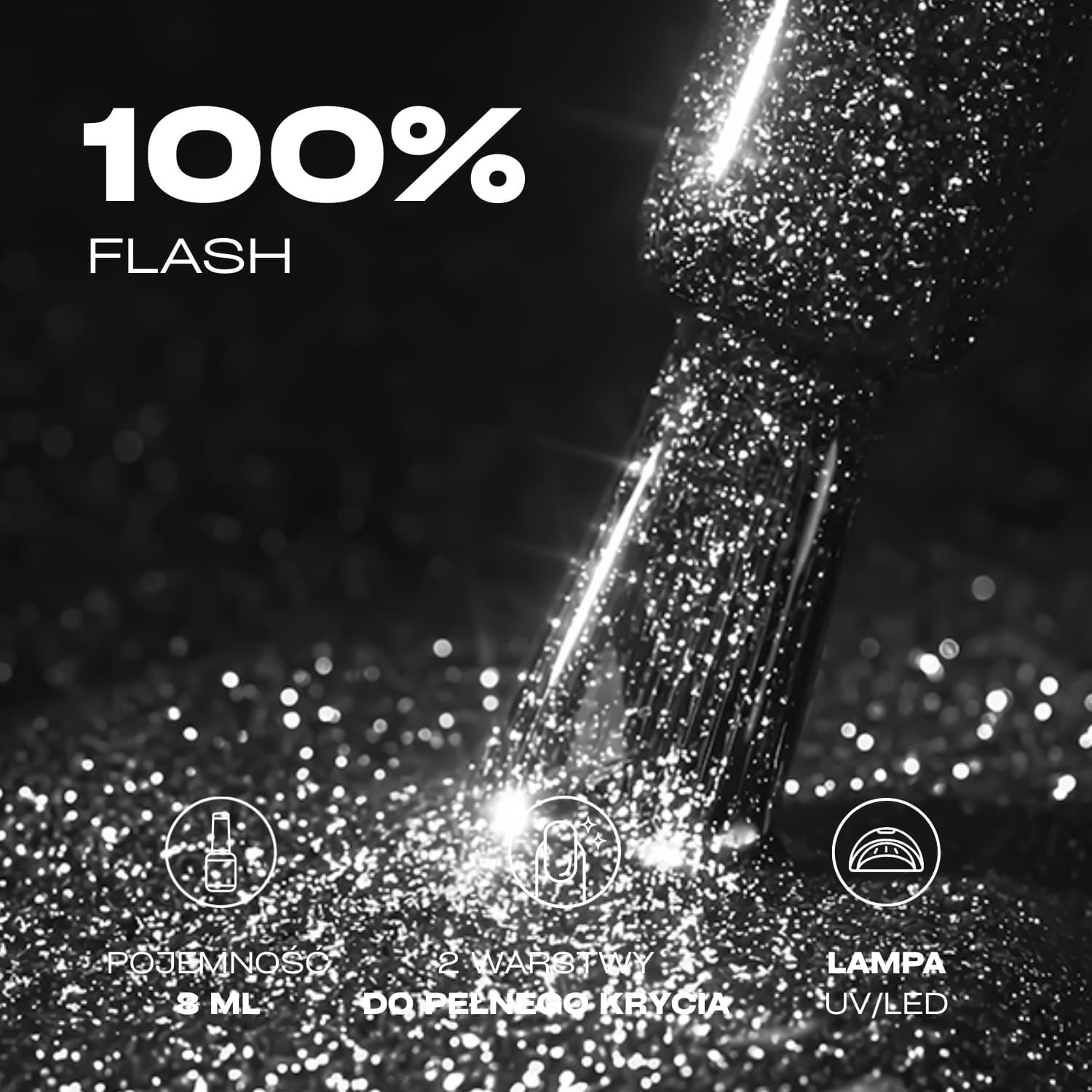 Lakier hybrydowy Gelike Flash Starry Noir z brokatem