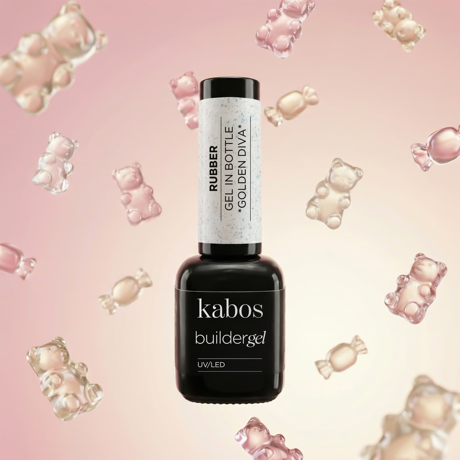 Żel budujący Kabos Builder Rubber Gel in Bottle UV/LED Golden Diva z brokatem