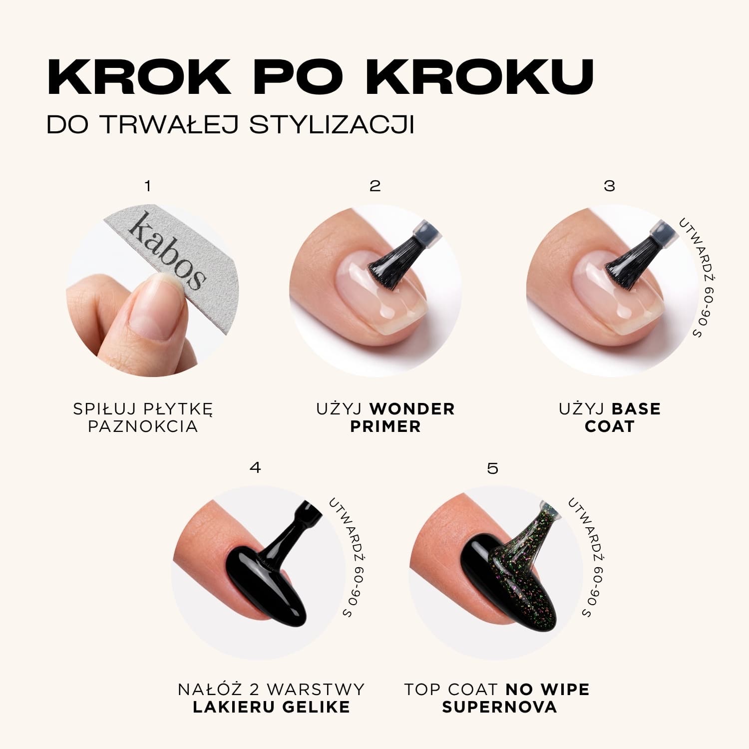 Top Hybrydowy z drobinkami Kabos Gelike Top Coat No Wipe Supernova
