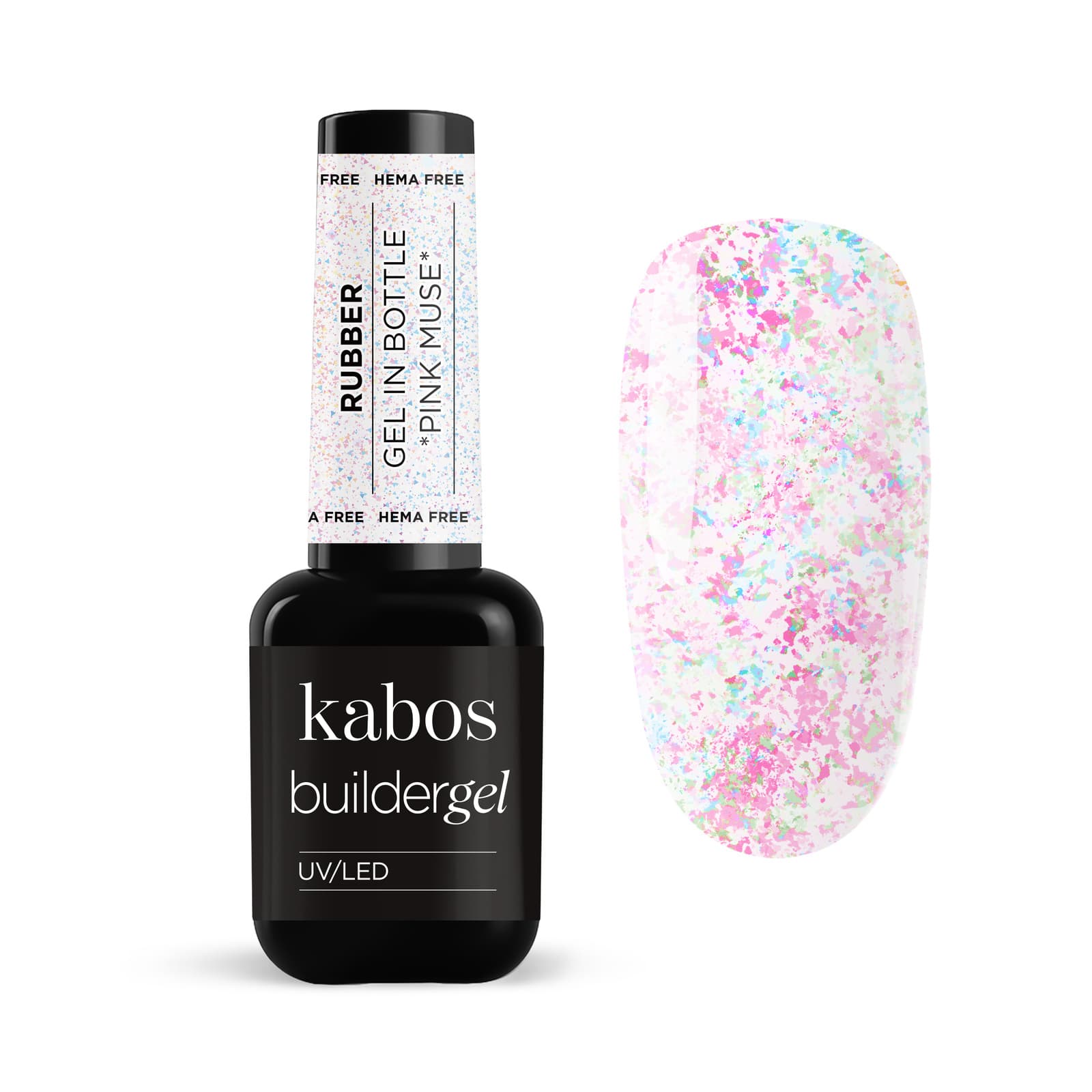 Żel budujący Kabos Builder Rubber Gel in Bottle UV/LED Pink Muse z brokatem
