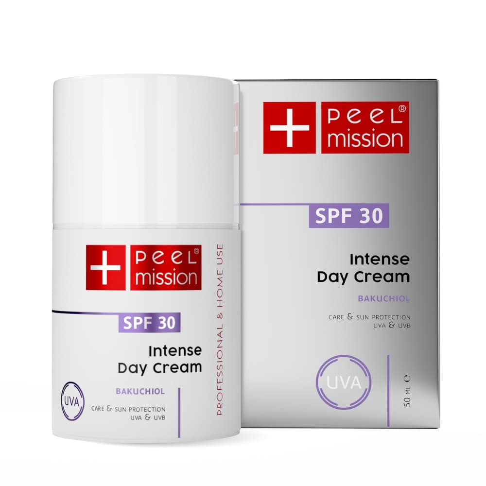 Krem na dzień z bakuchiolem - skóra dojrzała i trądzik - filtry SPF 30 - Peel Mission - Intense - Day Cream SPF30 Bakuchiol -