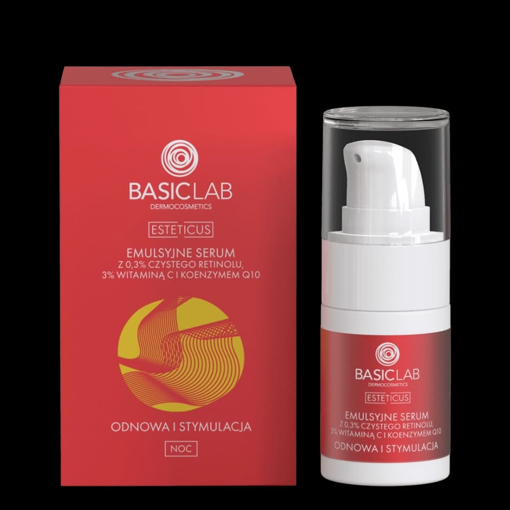 Emulsyjne serum z 0,3% czystego retinolu, 3% witaminą C i koenzymem Q10 - BasicLab -