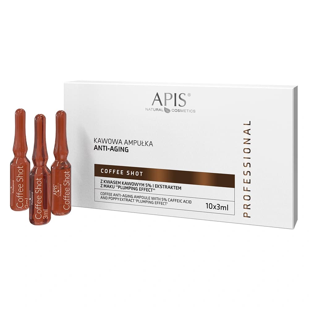 Kawowa ampułka anti-aging z kwasem kawowym 5% i ekstraktem z maku Plumping effect - Apis Coffee Shot -