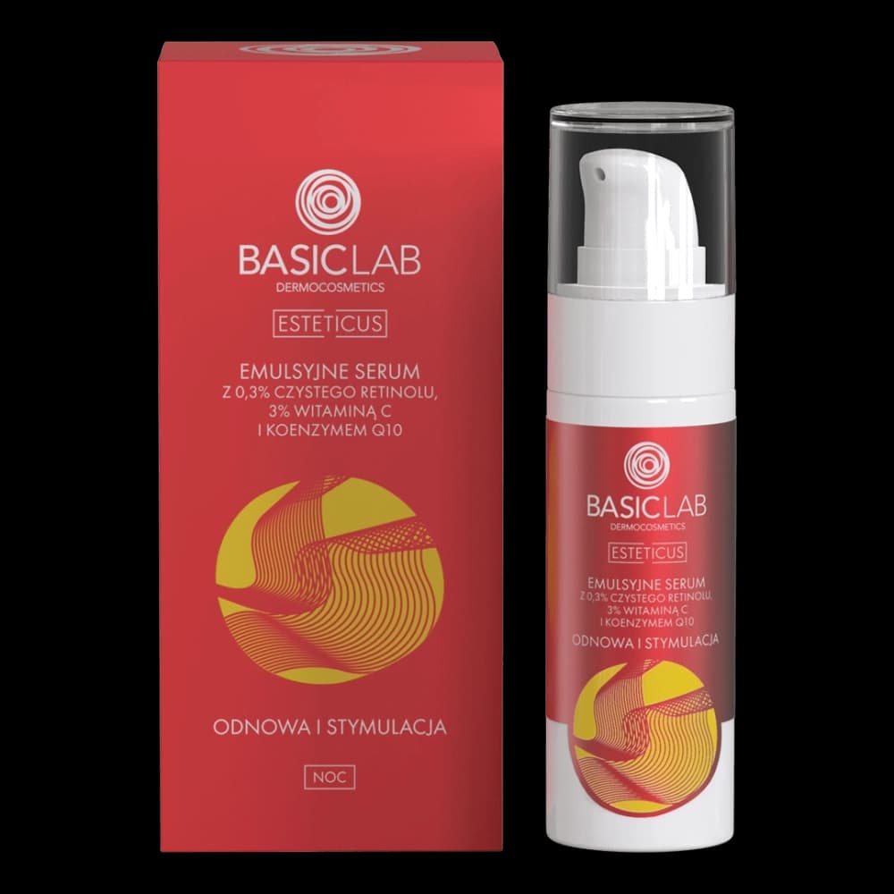 Emulsyjne serum z 0,3% czystego retinolu, 3% witaminą C i koenzymem Q10 - BasicLab -