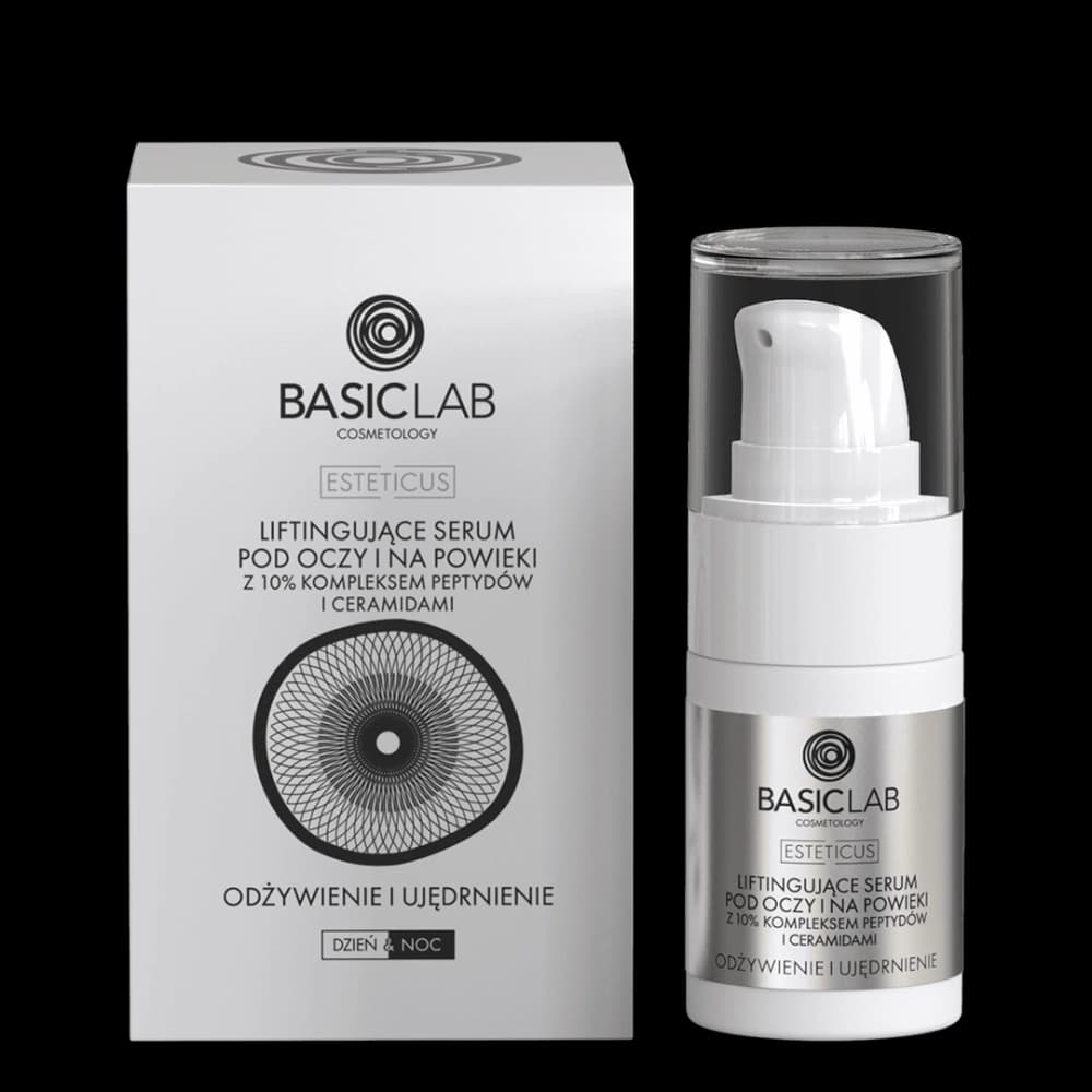 Liftingujące serum pod oczy i na powieki z 10% kompleksem peptydów i ceramidami - BasicLab -