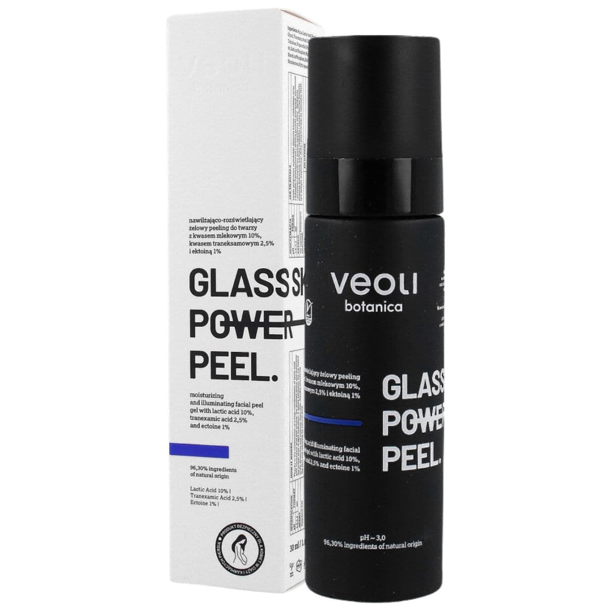 GLASS SKIN POWER PEEL, Nawilżająco - rozświetlający żelowy peeling do twarzy z kwasem mlekowym 10%, traneksamowym 2,5% i ektoiną 1%