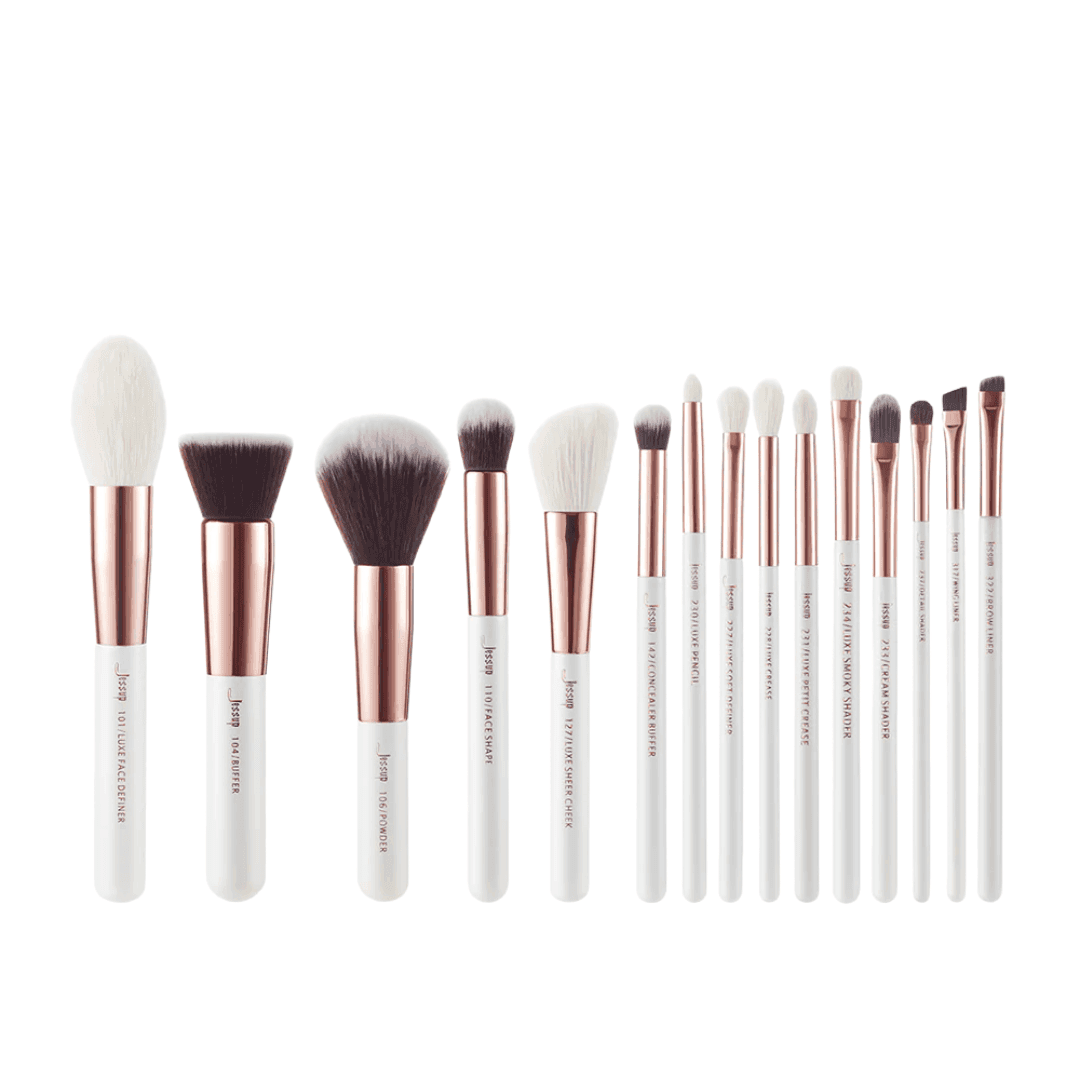 White/Rose Gold Mix Hair Brush Set,. - zestaw pędzli do makijażu twarzy i oczu biały z różowym złotem