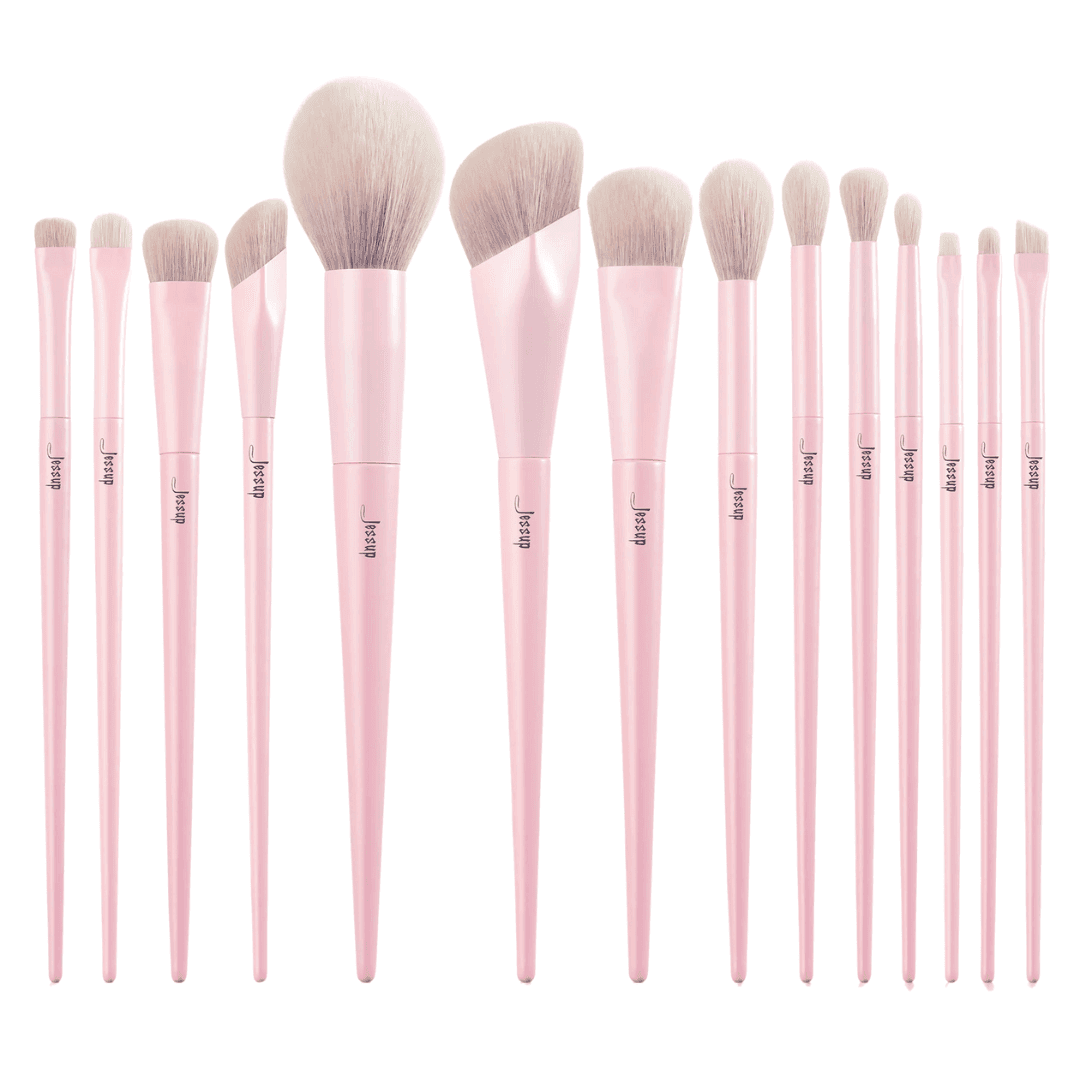 Crystal Pink Comprehensive Collection,. - zestaw pędzli do makijażu twarzy i oczu jasnoróżowy