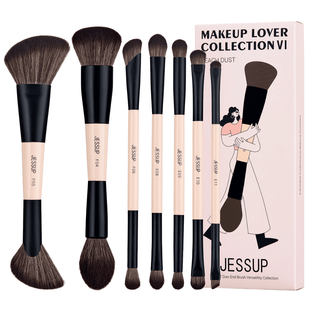 Duo-End Brush Versatility Collection, 14/. - zestaw dwustronnych pędzli do makijażu twarzy i oczu jasnoróżowych
