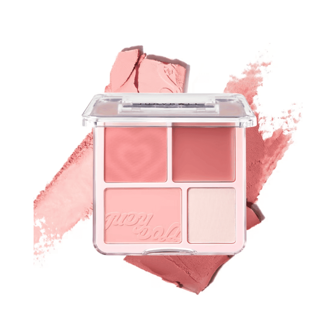 4 Color Blush & Highlight Palette #02 Soft Peach, - ciepła paleta róży i rozświetlaczy