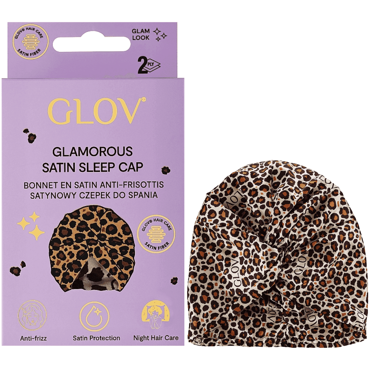 Glamorous Satin Sleep Cap Cheetah, - satynowy czepek do spania