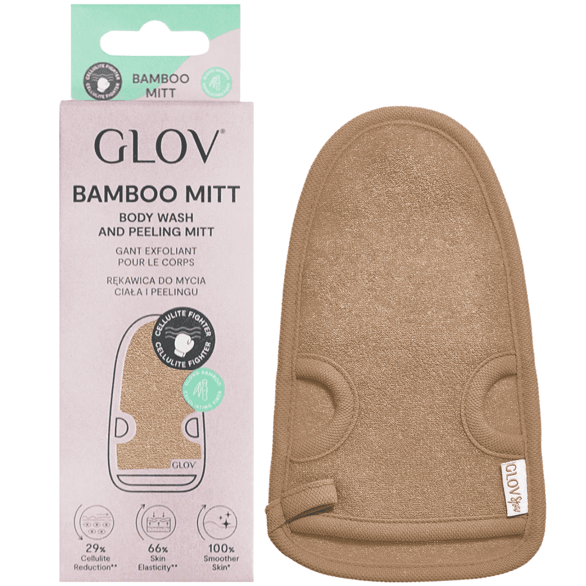 Bamboo Mitt Body Wash And Peeling Mitt Beige, - rękawica do mycia ciała i peelingu, beżowa