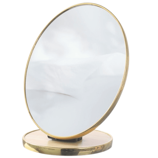 Lusterko kosmetyczne stojące drewniane owalne ze złotą ramką, 20 cm