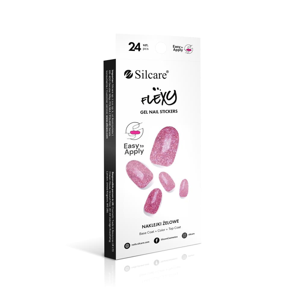 Hybryda w naklejce Nail Art. Simple ciemnoróżowy brokat