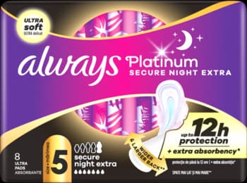 Platinum podpaski higieniczne na noc, ze skrzydełkami, Secure Night Extra