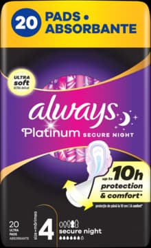 Platinum podpaski higieniczne, na noc, ze skrzydełkami, Secure Night