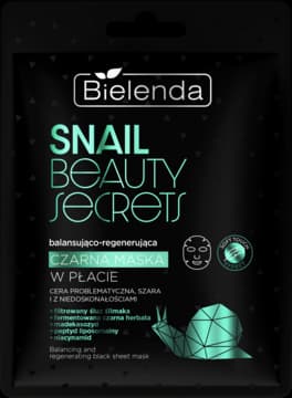Snail Beauty Secrets maska w płachcie, czarna, balansująco-regenerująca