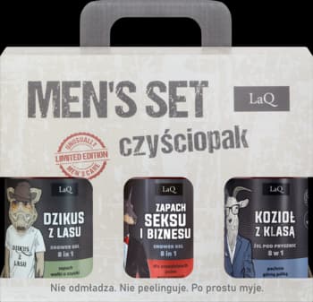Czyściopak zestaw kosmetyków dla mężczyzn, 3 x żel pod prysznic 8w1: Dzikus z Lasu + Zapach Seksu i Biznesu + Kozioł z Klasą