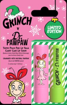 The Grinch zestaw kosmetyków dla kobiet, balsam do ust Brzoskwiniowo-Różowy + peeling do ust Candy Cane