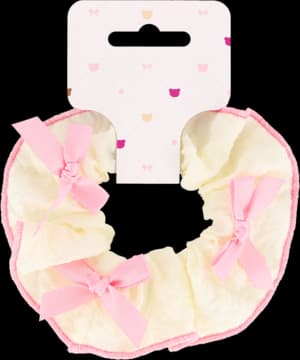 gumka do włosów, Scrunchie, Beżowa, Kokardy Różowe