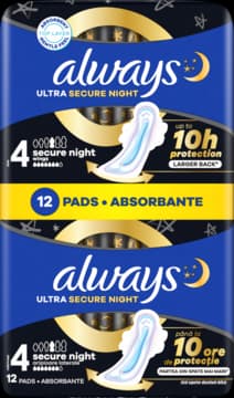 Ultra podpaski higieniczne, na noc, ze skrzydełkami, Secure Night