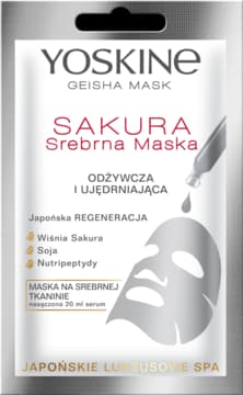 Geisha Mask Sakura maska w płachcie, odżywcza i ujędrniająca, srebrna