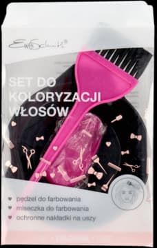 zestaw do koloryzacji włosów, pędzel + miseczka + nakładki na uszy