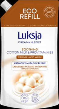 Creamy & Soft mydło w płynie, do rąk, kremowe, łagodzące, Mleczko bawełniane i Prowitamina B5, zapas