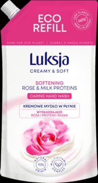 Creamy & Soft mydło w płynie, do rąk, kremowe, wygładzające, Róża i Proteiny Mleka, zapas