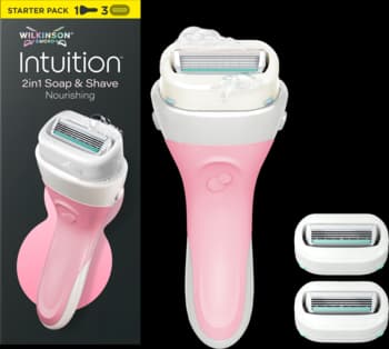 Intuition 2in1 Soap & Shave maszynka do golenia dla kobiet, 1 rączka + 3 wkłady, 4 ostrzowa, Nourishing