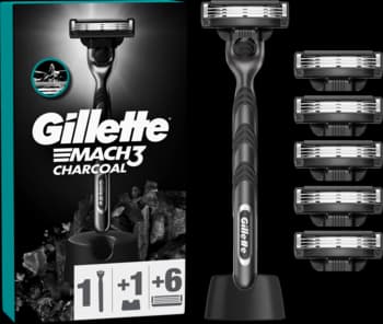 Mach 3 Charcoal maszynka do golenia dla mężczyzn, 1 rączka + 6 wkładów + stojak, 3 ostrzowa