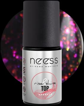 Rise & Shine top coat do lakierów hybrydowych, no wipe, Sparkle