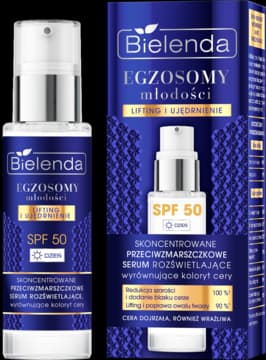 Egzosomy młodości serum do twarzy, przeciwzmarszczkowe, rozświetlające, SPF 50, na dzień