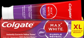 Max White Purple Reveal pasta do zębów, z technologią optycznego rozjaśniania koloru, fioletowa