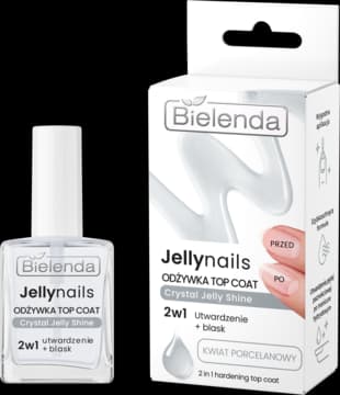 JellyNails odżywka top coat do paznokci, z Kwiatem Porcelanowym, 2w1, Crystal