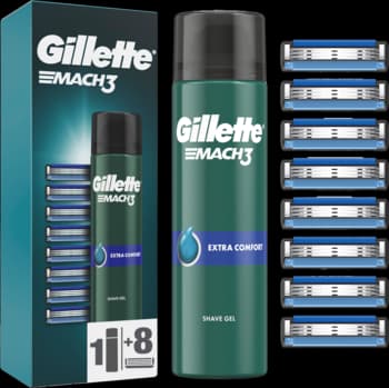 Mach 3 zestaw do golenia dla mężczyzn, żel do golenia + 8 wkładów do maszynki do golenia, 3 ostrzowych