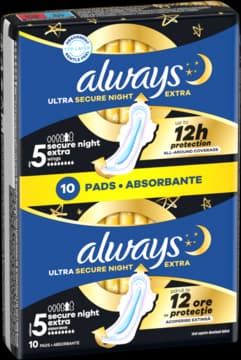 Ultra podpaski higieniczne, na noc, ze skrzydełkami, Secure Night Extra