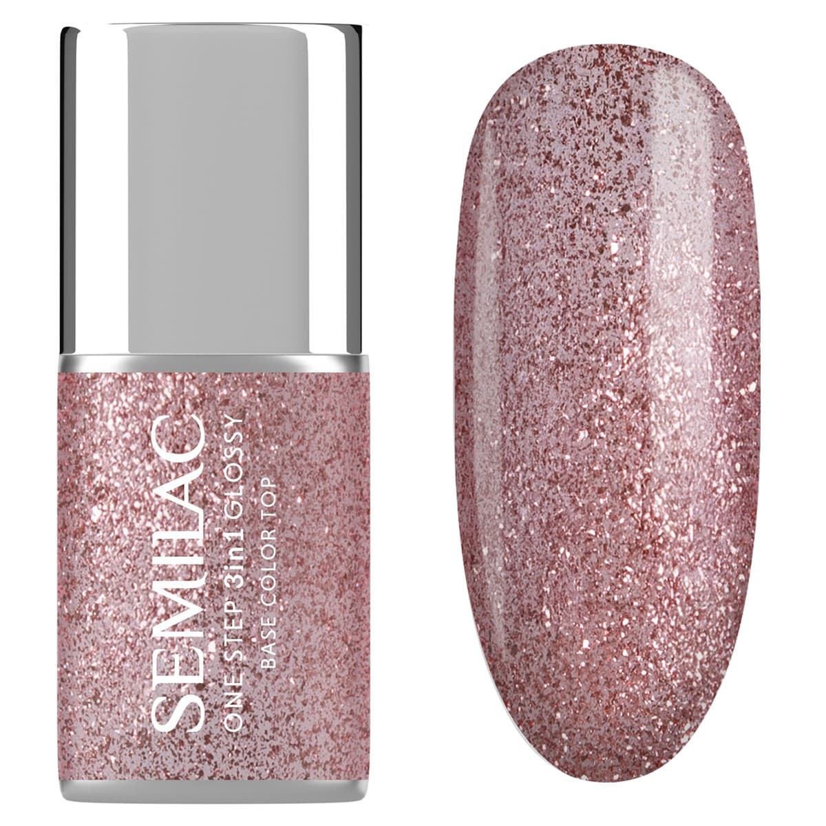 S250 Semilac Lakier hybrydowy One Step 3in1 Glossy Glitter Pink
