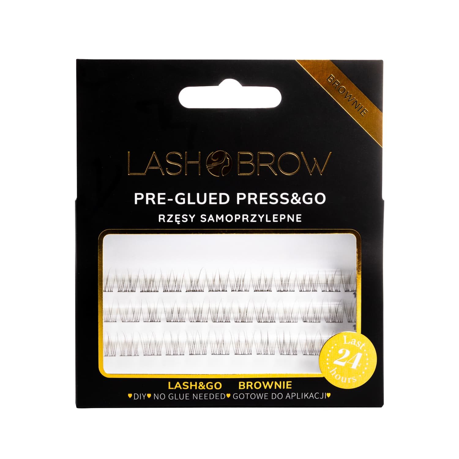 Press&Go NoMakeup — samoprzylepne kępki rzęs, brązowe Brownie